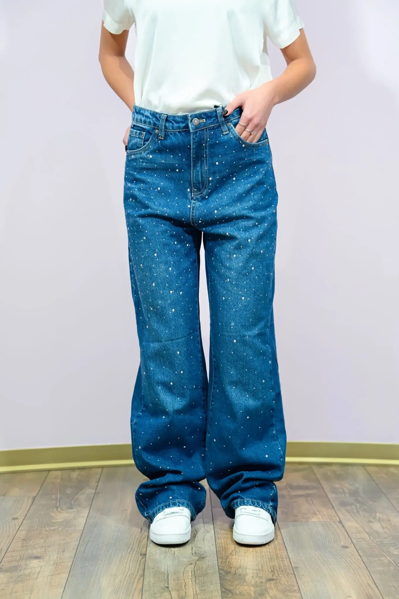 Jeans Jenny Woman Amish - Gamba Larga in Denim New Stone
