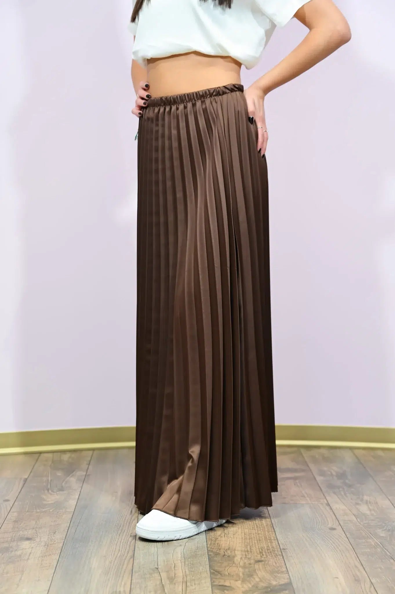 Gonna Lunga Plissé Cioccolato Two Way - Stile e Raffinatezza Made in Italy