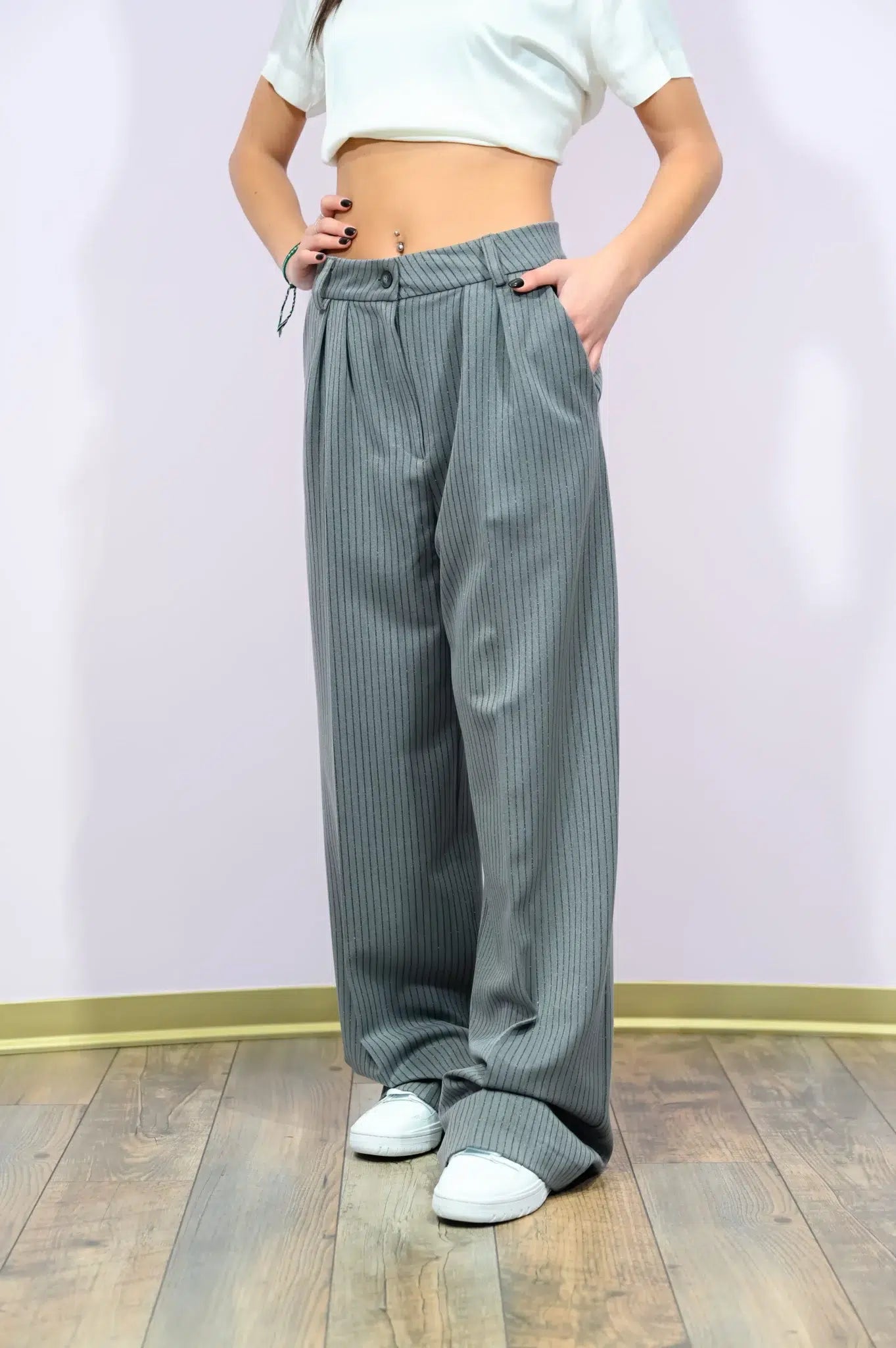 Pantalone Full Length Gessato Lurex - Stile e Brillantezza Made in Italy