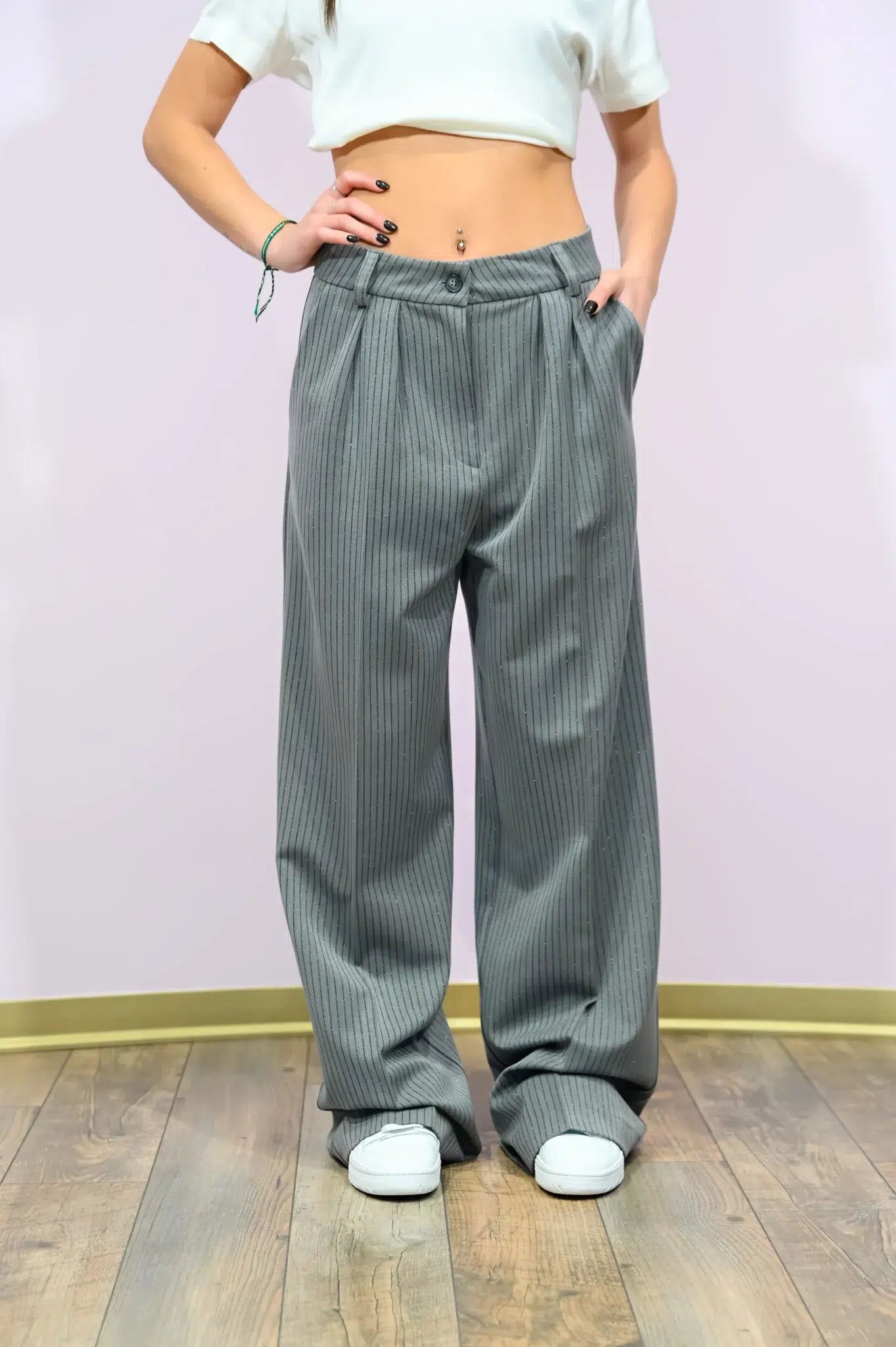 Pantalone Full Length Gessato Lurex - Stile e Brillantezza Made in Italy