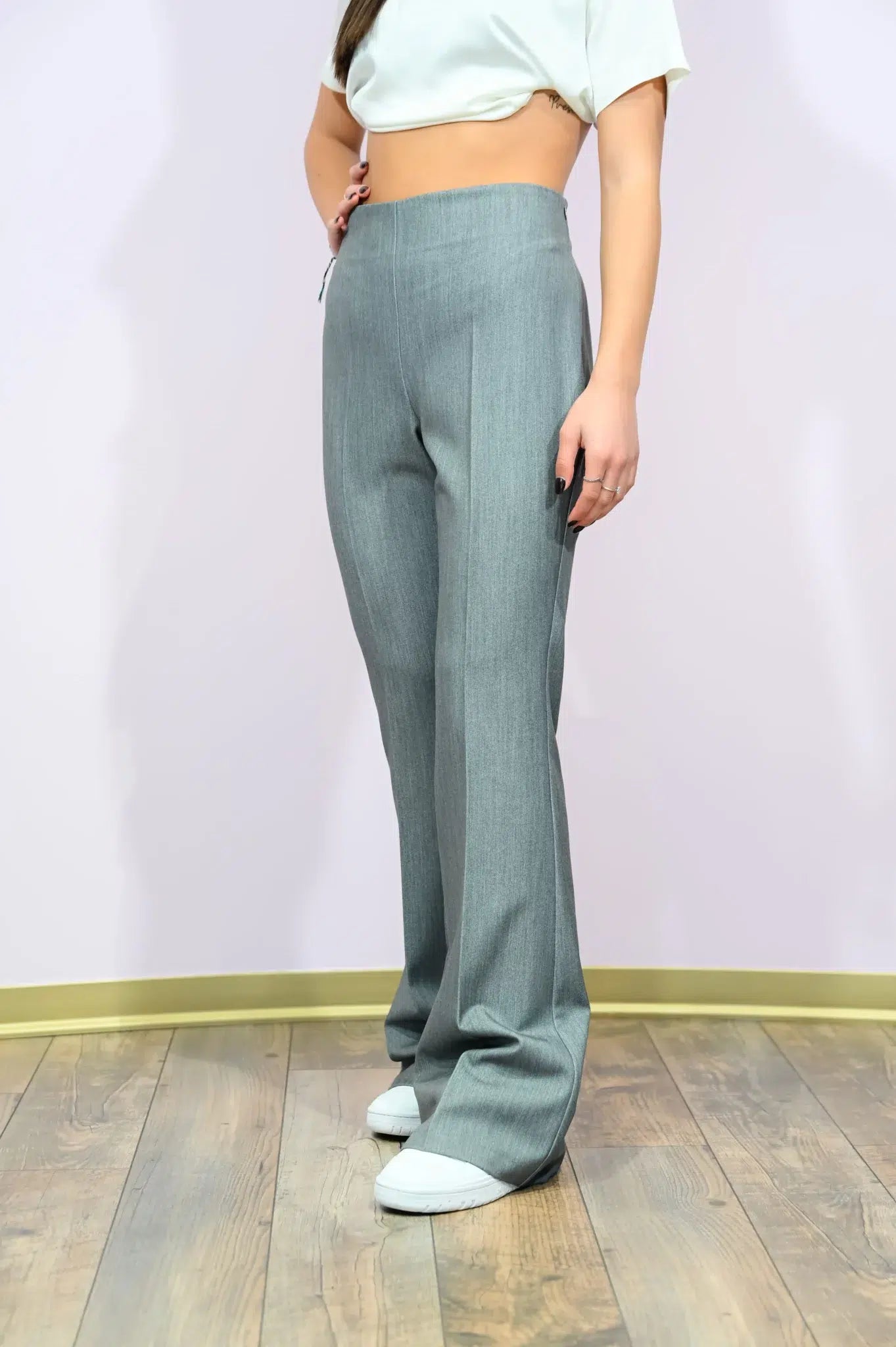 Pantalone Zampa Grigio - Eleganza a Vita Alta Made in Italy