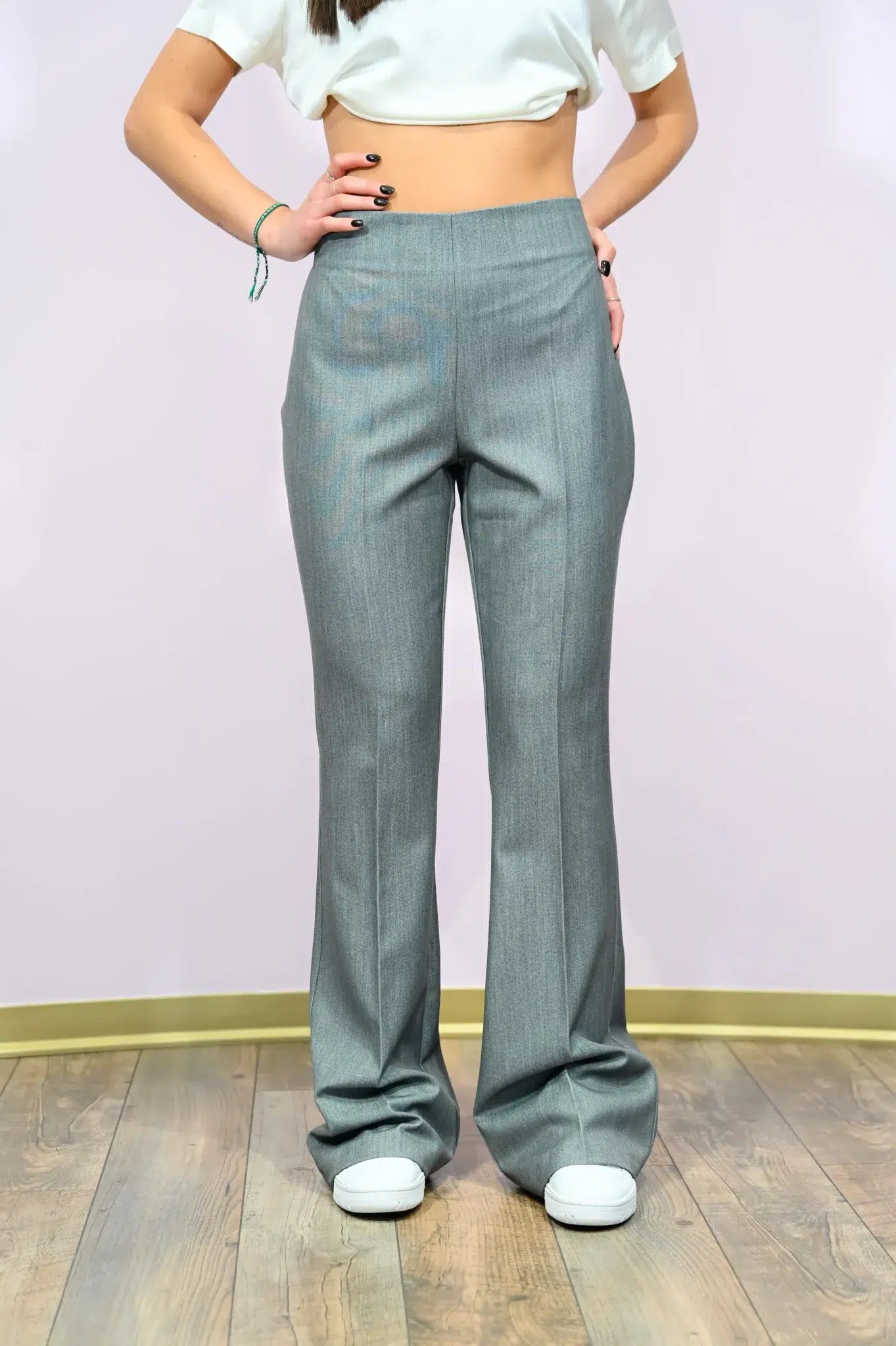 Pantalone Zampa Grigio - Eleganza a Vita Alta Made in Italy