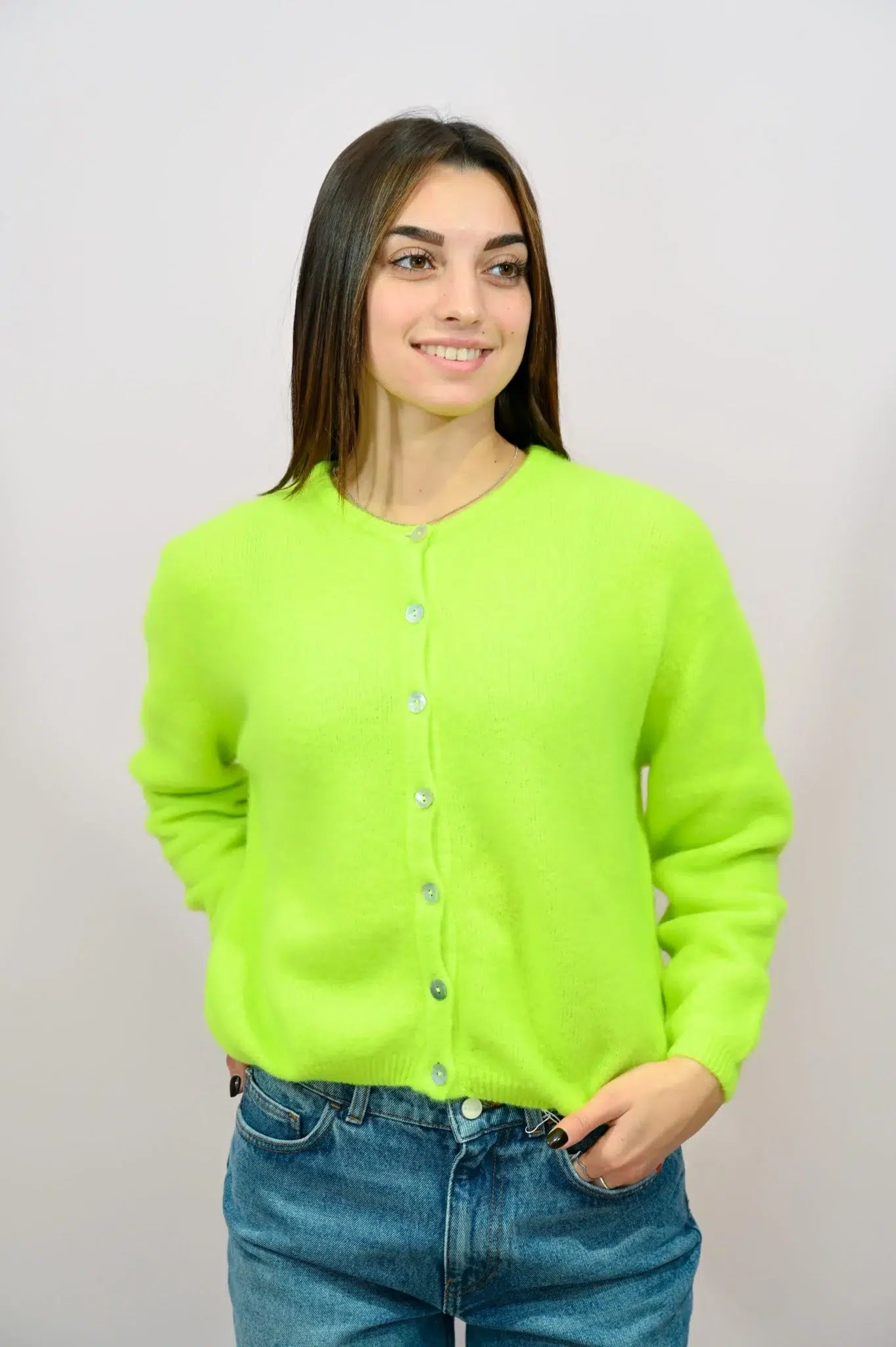 Cardigan Verde Fluo in Lana Morbida