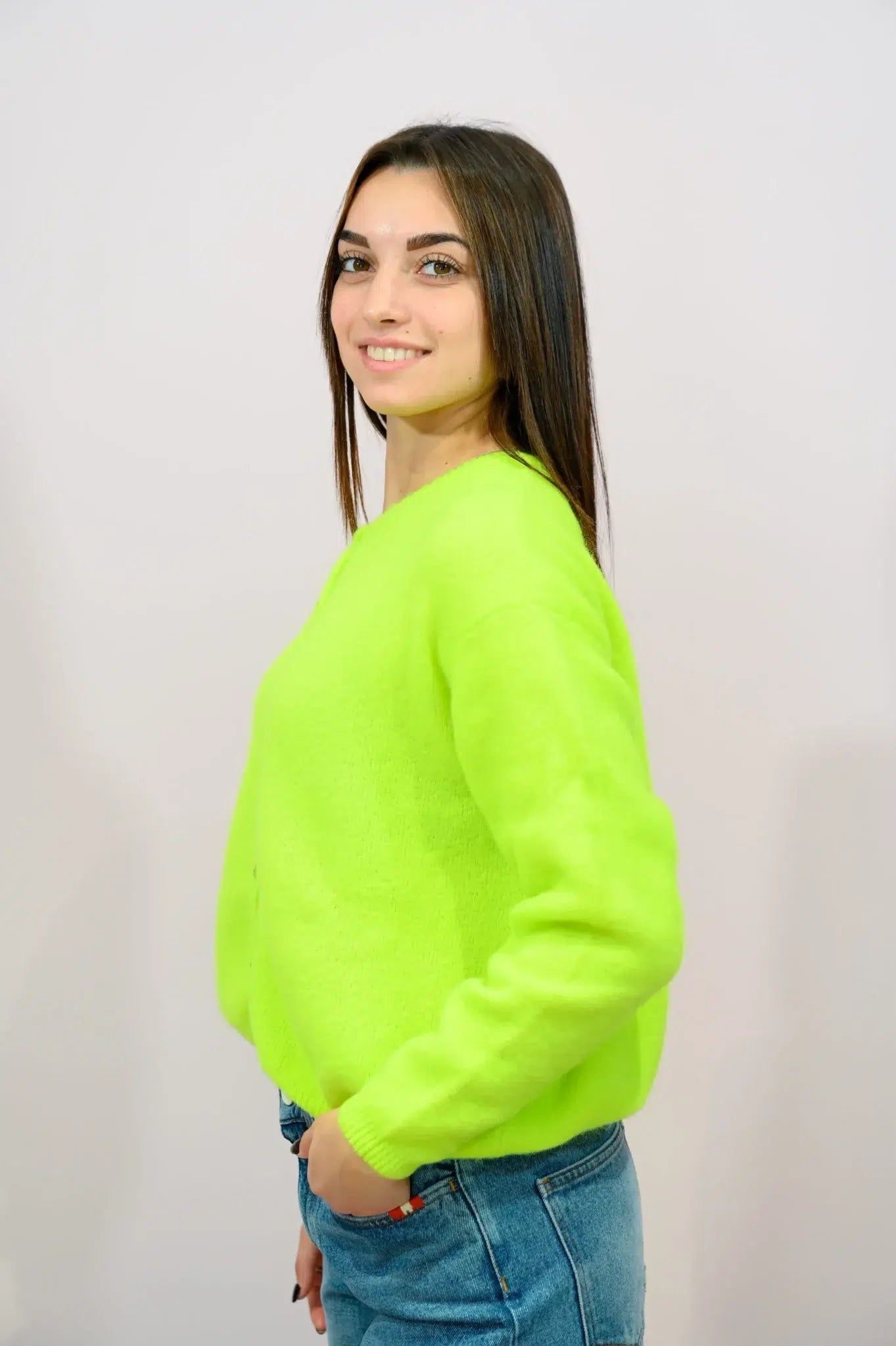 Cardigan Verde Fluo in Lana Morbida