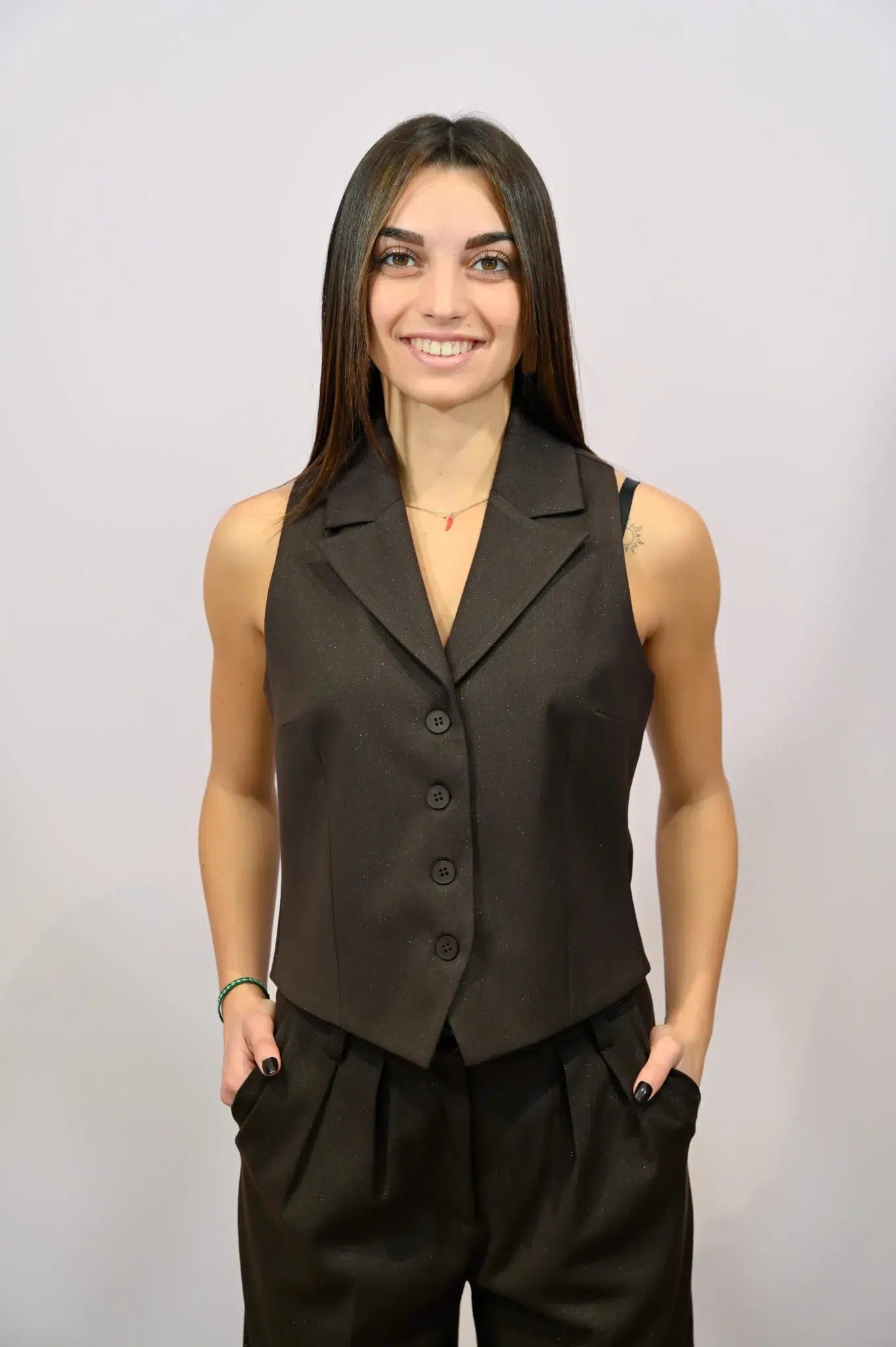 Gilet Filo Lurex Cioccolato - Eleganza Italiana