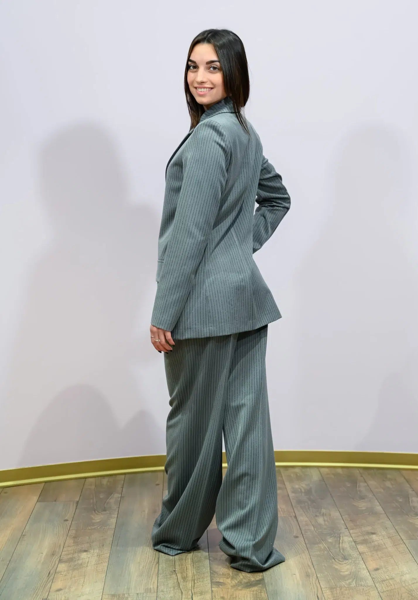 Giacca Un Petto Two Way Grigio Gessato Lurex